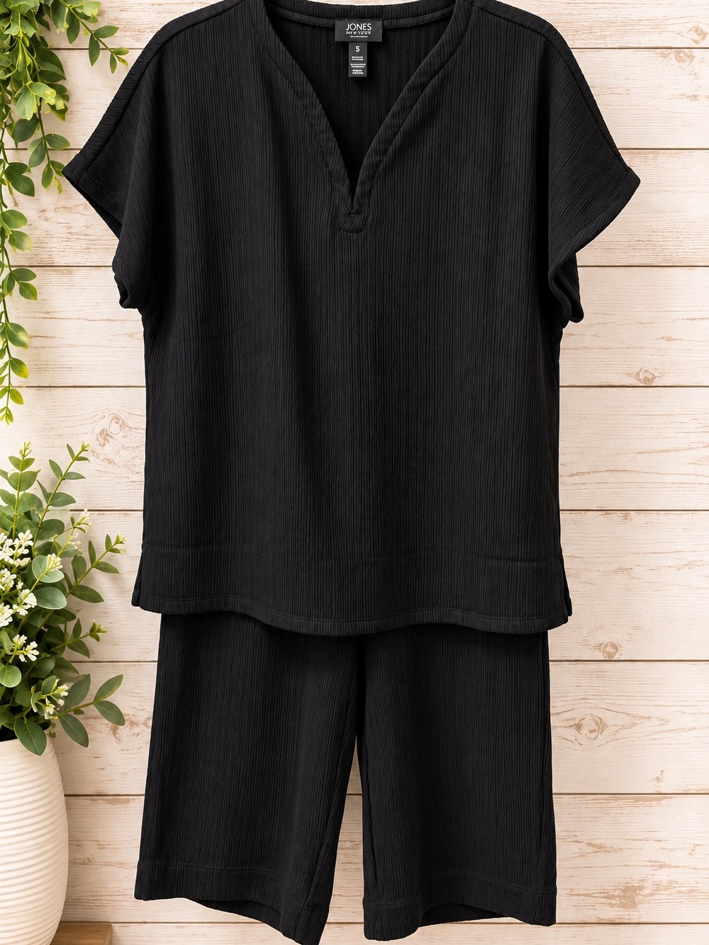 NWT Jones New York Signature Black Textured 2-Piece Pant Set Size Small